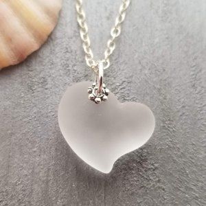 Heart Shaped Crystal Sea Glass Necklace Women Jewelry Gift